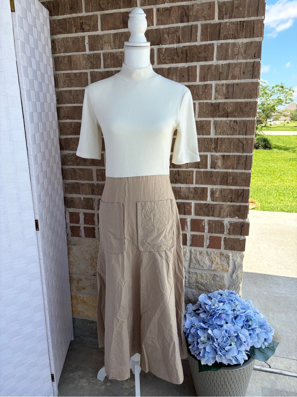 Zara Cream and Tan Two-Tone Maxi Skirt Dress